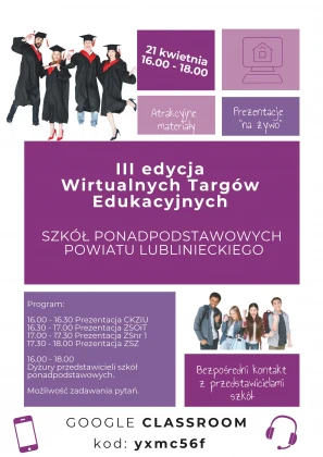 III edycja Wirtualnych Targów Edukacyjnych szkół ponadpodstawowych powiatu lublinieckiego - 21 kwietnia - 16:00-18:00