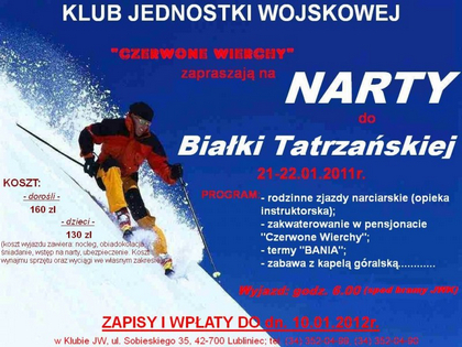 Klub Jednostki Wojskowej zaprasza na narty do Białki Tatrzańskiej