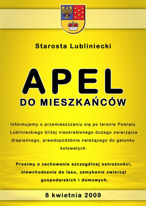 UWAGA!! DUŻY DRAPIEŻNIK GRASUJE W NASZYM POWIECIE