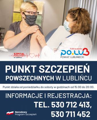 Chętni na szczepienie w Punkcie Szczepień Powszechnym (PSP) w Powiatowym Centrum Usług Społecznych w Lublińcu (ul. Sobieskiego 9) mogą już się rejestrować poprzez całodobową, bezpłatną infolinię – tel. 989 oraz na pacjent.gov.pl