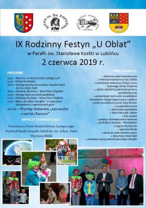 IX Rodzinny Festyn „U Oblat” w Parafii św. Stanisława Kostki w Lublińcu 2 czerwca 2019 r.