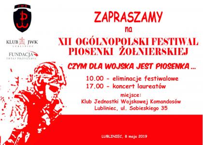 Zapraszamy na XII Ogólnopolski Festiwal Piosenki Żołnierskiej 'Czym dla wojska jest piosenka...'