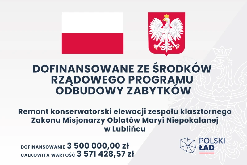 Remont konserwatorski elewacji zespołu klasztornego Zakonu Misjonarzy Oblatów Maryi Niepokalanej w Lublińcu